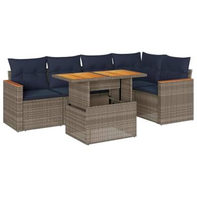 6-delige Loungeset met kussens poly rattan grijs 6-delige Loungeset met kussens poly rattan grijs