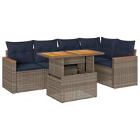 6-delige Loungeset met kussens poly rattan grijs - thumbnail