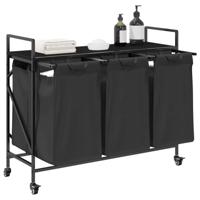 Wasmand 3 vakken met planken zwart eikenkleurig - thumbnail