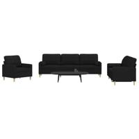 3-delige Loungeset met sierkussens stof zwart - thumbnail