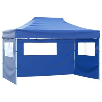 Partytent met 4 zijwanden inklapbaar 3x4 m staal blauw - thumbnail