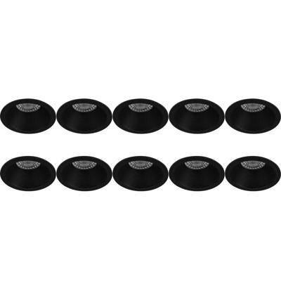 Spot Armatuur 10 Pack - Pragmi Pollon Pro - GU10 Inbouwspot - Rond - Zwart - Aluminium - Verdiept - Ø82mm