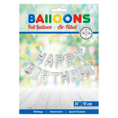 Globos Folieballon tekst happy birthday zilver