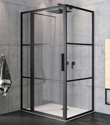 Douchecabine Riho Grid met Vast Paneel 110x80 cm 6 mm Helderglas Zwarte Profielen Riho