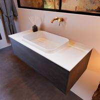 Badkamermeubelset Mondiaz Erin 100 cm met 1 Lade met RIDGE Wastafel Midden Talc Zonder Kraangaten Greeploos Mat Dark Brown - thumbnail