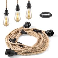 Linen Hanglamp met schakelaar 750 cm, Vintage Hanglamp kit, 3-licht, Geschikt voor woonkamers en landhuizen , DIY kabel set met 3 x E27 lampfittingen, Geschikt voor lampenkappen - thumbnail