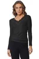 Pastunette wollen/modal kanten dames shirt lange mouw - Kanten dames ondershirt met diepe hals - thumbnail