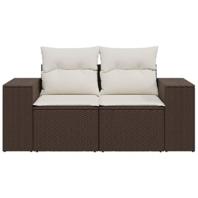 Tuinbank 2-zits met kussens poly rattan bruin