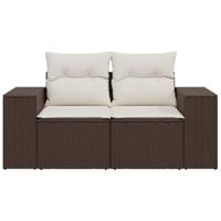 Tuinbank 2-zits met kussens poly rattan bruin - thumbnail
