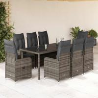 9-delige Bistroset met kussens poly rattan grijs - thumbnail
