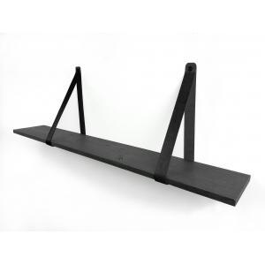 Eiken 18mm wandplank recht zwart 150 x 20 cm inclusief leren riemen zwart Eiken 18mm wandplank recht zwart 150 x 20 cm inclusief leren riemen zwart