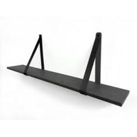 Eiken 18mm wandplank recht zwart 150 x 20 cm inclusief leren riemen zwart - thumbnail