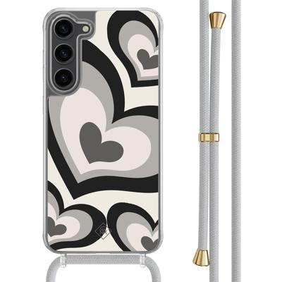 Samsung Galaxy S23 Plus hoesje met grijs koord - Hart swirl zwart Samsung Galaxy S23 Plus hoesje met grijs koord - Hart swirl zwart