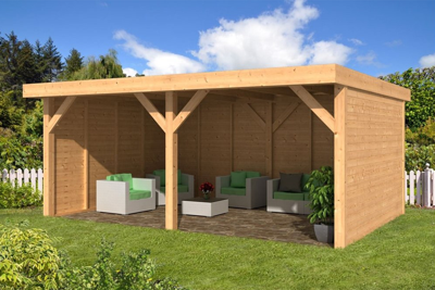 Tuindeco Dalfsen overkapping 600x300 cm Douglas blank met vuren wanden blank - Bouwpakket- Plat dak- Onbehandeld lariks Douglas hout- Tuindeco