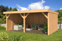 Tuindeco Dalfsen overkapping 600x300 cm Douglas blank met vuren wanden blank - Bouwpakket- Plat dak- Onbehandeld lariks Douglas hout- Tuindeco - thumbnail