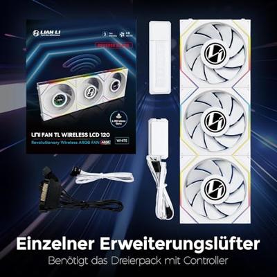 Lian Li Lian Li UNI FAN TL Wireless LCD Lüfter, ARGB, PWM, 3er-Pack inkl. Controller PC-ventilator Wit (b x h x d) 120 x 28 x 124 mm Lian Li Lian Li UNI FAN TL Wireless LCD Lüfter, ARGB, PWM, 3er-Pack inkl. Controller PC-ventilator Wit (b x h x d) 120 x 28 x 124 mm
