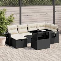 7-delige Loungeset met kussens poly rattan zwart - thumbnail