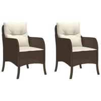 Tuinstoelen 2 st met kussens poly rattan bruin - thumbnail