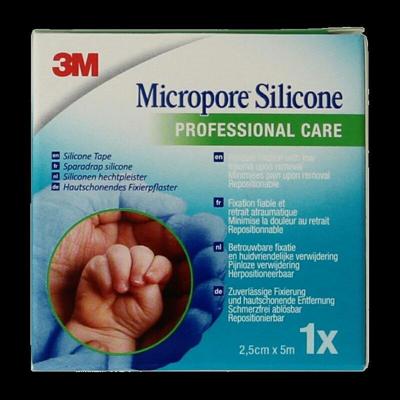 3M Micropore silicone hechtpleister 2.5cm x 5m 1 Stuks 3M Micropore silicone hechtpleister 2.5cm x 5m 1 Stuks