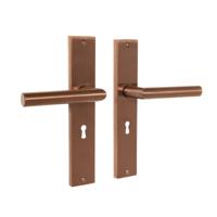 Mooi Deurbeslag Ferro geveerd op schild sleutelgat 55mm mat brons - thumbnail