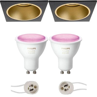 Philips Hue LED Spot Set GU10 - Mat Zwart/Goud - Inbouw 90mm - Bluetooth