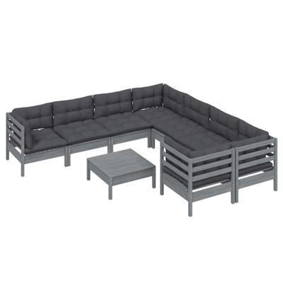 9-delige Loungeset met kussens grenenhout grijs - thumbnail