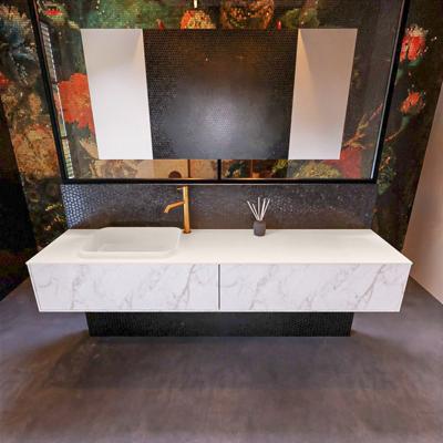 Badkamermeubelset Mondiaz Erin 200 cm met 2 Lades met RIDGE Wastafel Links Linen met 1 kraangat Greeploos Mat Carrara