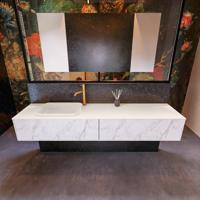 Badkamermeubelset Mondiaz Erin 200 cm met 2 Lades met RIDGE Wastafel Links Linen met 1 kraangat Greeploos Mat Carrara - thumbnail