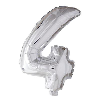 Globos Folie ballon nummer '4' zilver 40cm