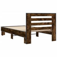 Bedframe bewerkt hout metaal gerookt eikenkleurig 135x190 cm - thumbnail