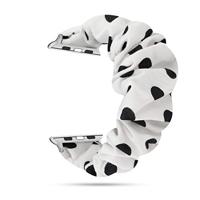 Elastisch scrunchie nylon bandje - Zwarte stippen - Geschikt voor Apple Watch 38mm / 40mm / 41mm / 42mm - thumbnail