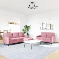 3-delige Loungeset met kussens fluweel roze - thumbnail