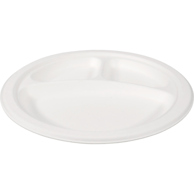 Depa Bord | rond | 3-vaks | bagasse (suikerrietpulp) | Ø26cm | wit | 500 stuks