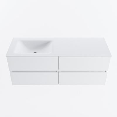 MONDIAZ VICA 130cm badmeubel onderkast Talc 4 lades. Wastafel CLOUD links 1 kraangat, kleur Talc.