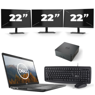 Dell Latitude 5501 - Intel Core i5-9e Generatie - 15 inch - 16GB RAM - 256GB SSD - Windows 11 Home + 3x 22 inch Monitor