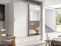 Kast ARTUS 2 schuifdeuren 2 lades wit met spiegel - thumbnail