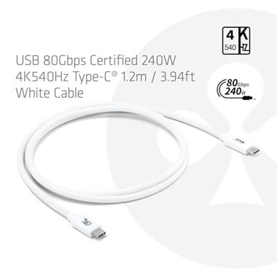 club3D CAC-1572 USB-C-kabel USB 4.0 USB-C stekker 1.20 m Wit club3D CAC-1572 USB-C-kabel USB 4.0 USB-C stekker 1.20 m Wit