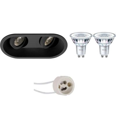 Philips CorePro LED Spot Set - GU10 - Ovaal Dubbel - Mat Zwart - Kantelbaar - Warm Wit 3000K