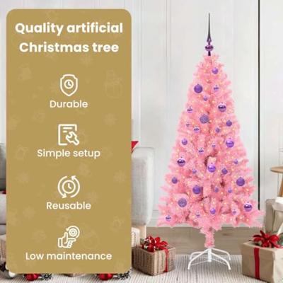 VidaXL Kerstboom met 150 led met standaard roze 150 cm pvc