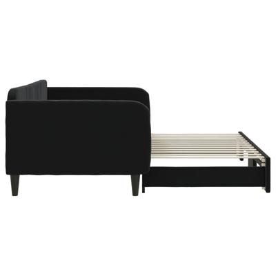 Slaapbank met onderschuifbed 100x200 cm fluweel zwart - thumbnail