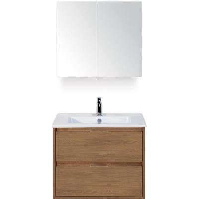 Porto Badmeubelset 70 cm - Honey - Keramische Wastafel Wit Slim met Spiegelkast