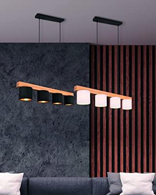 Trio HanglampCameron 4-lichts zwart met houtbruin - R30654002