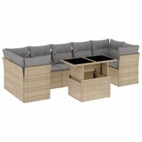 8-delige Loungeset met kussens poly rattan beige - thumbnail