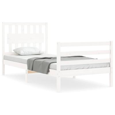 Bedframe met hoofdbord massief hout wit 90x200 cm