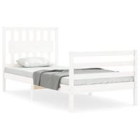 Bedframe met hoofdbord massief hout wit 90x200 cm - thumbnail