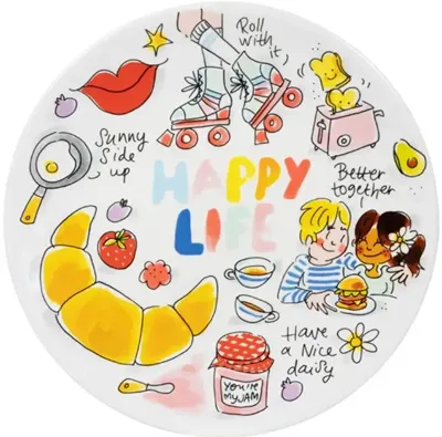Blond Amsterdam bord aardewerk happy life 22 cm bord 21.8x2.5cm multi