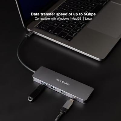 NANOCABLE 10.16.4409 - USB-C converter hub naar 3 USB-A 3.0 vrouwelijke poorten + 1 USB-C-vrouwelijke poort, aluminium, 10 cm, grijs