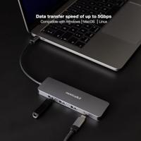 NANOCABLE 10.16.4409 - USB-C converter hub naar 3 USB-A 3.0 vrouwelijke poorten + 1 USB-C-vrouwelijke poort, aluminium, 10 cm, grijs - thumbnail