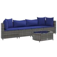 5-delige Loungeset met kussens poly rattan grijs - thumbnail