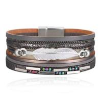 Deja Armband zilverkleurig grijs met veer en strass - thumbnail